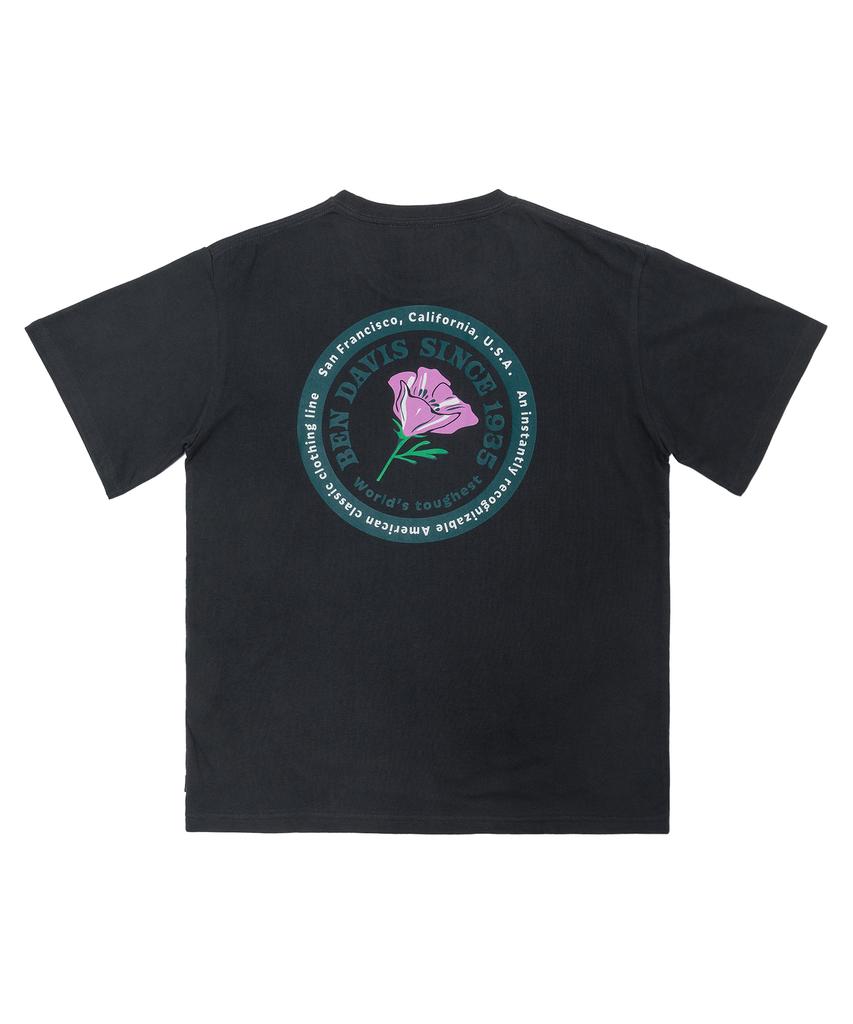 BEN DAVIS Original Rose Print Tee Charcoal
