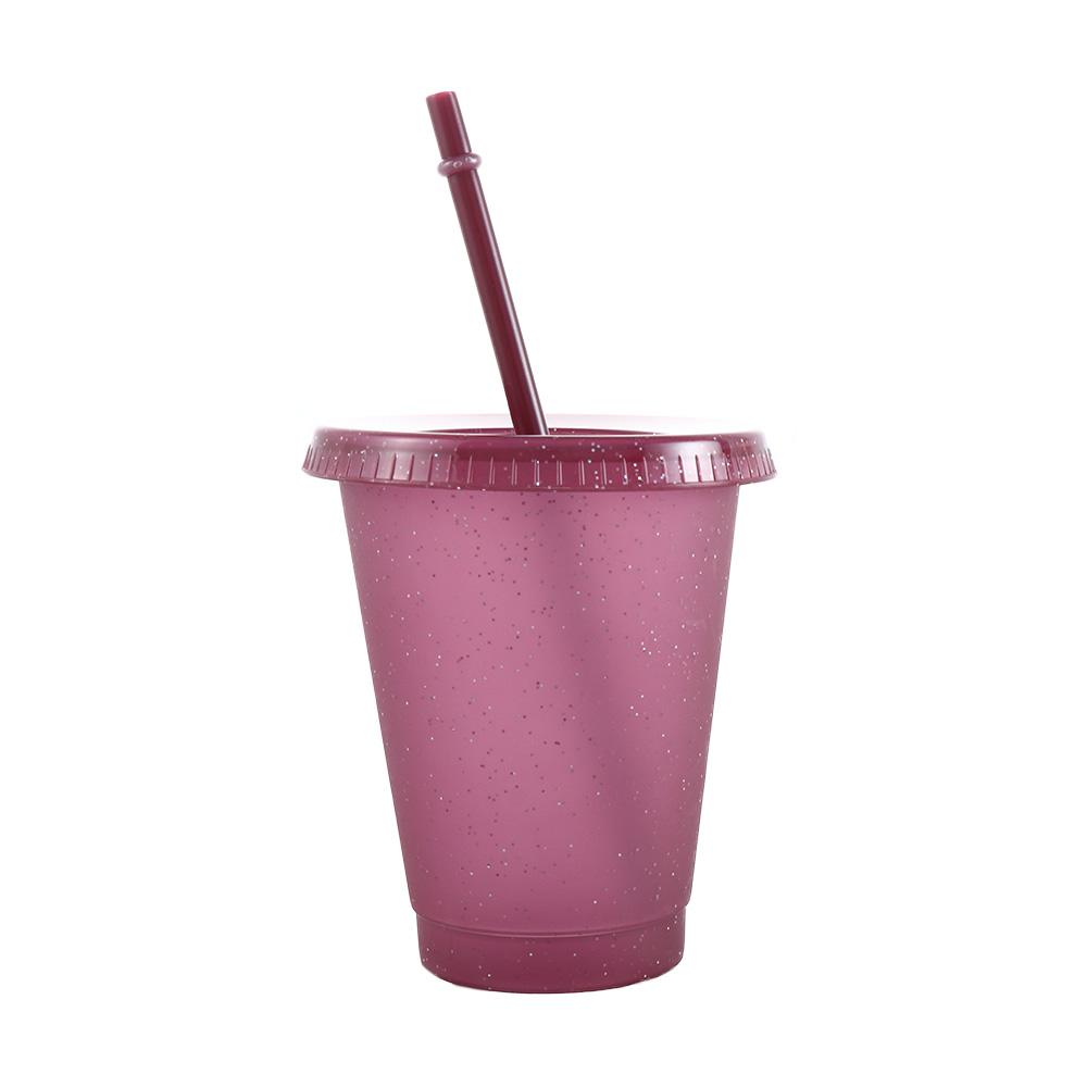 480/700ML Flash Water Bottle For Coffee Juice Milk Tea Kawaii Plastic Cold Cups With Lid Straw Portable Reusable Drinking Bottle