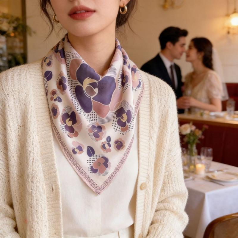 Women S Floral Printed Square Scarf Sun Protection Neck Shawl Spring Autumn