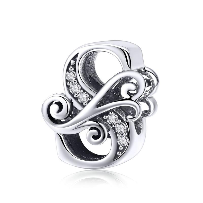 bamoer Funny 925 Silver DIY Letter Alphabet Metal Beads fit for Silver 925 Bracelet Heart Pattern Charms DIY