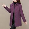 Autumn Winter Women Solid Color Diamond Grid Medium Long Thicken Warm Long Sleeve Cotton Jacket