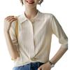 Women's summer new shirt yarn lapel mid-sleeved commuter knitted cardigan air-conditioned shirt