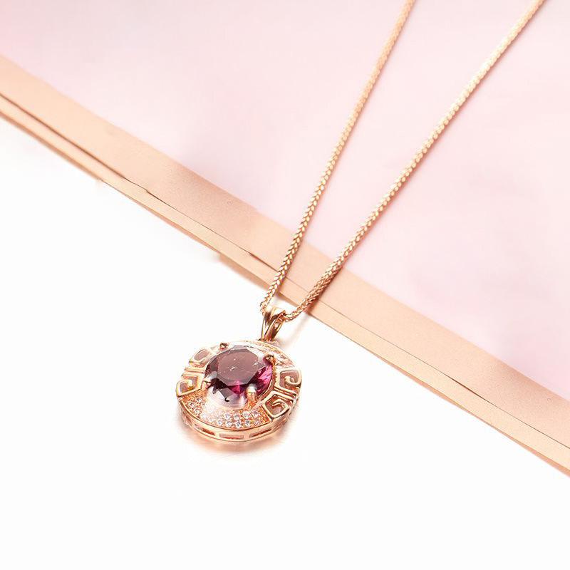 Exquisite Russian Purple Gold Smoke-Colored Gemstone Pendant, Court Style Egg Surface Pattern Pendant, Rose Gold-Plated Jewelry For Women