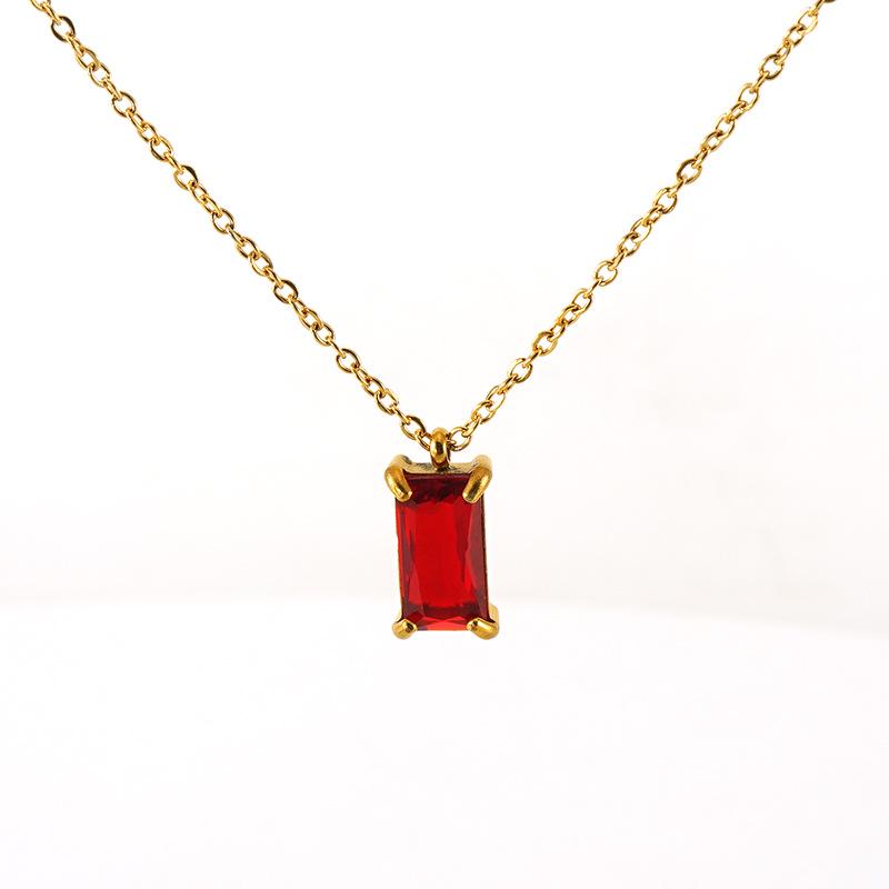 18K Stainless Steel Zircon Pendant Necklace - Women's Minimalist Geometric Square Clavicle Chain