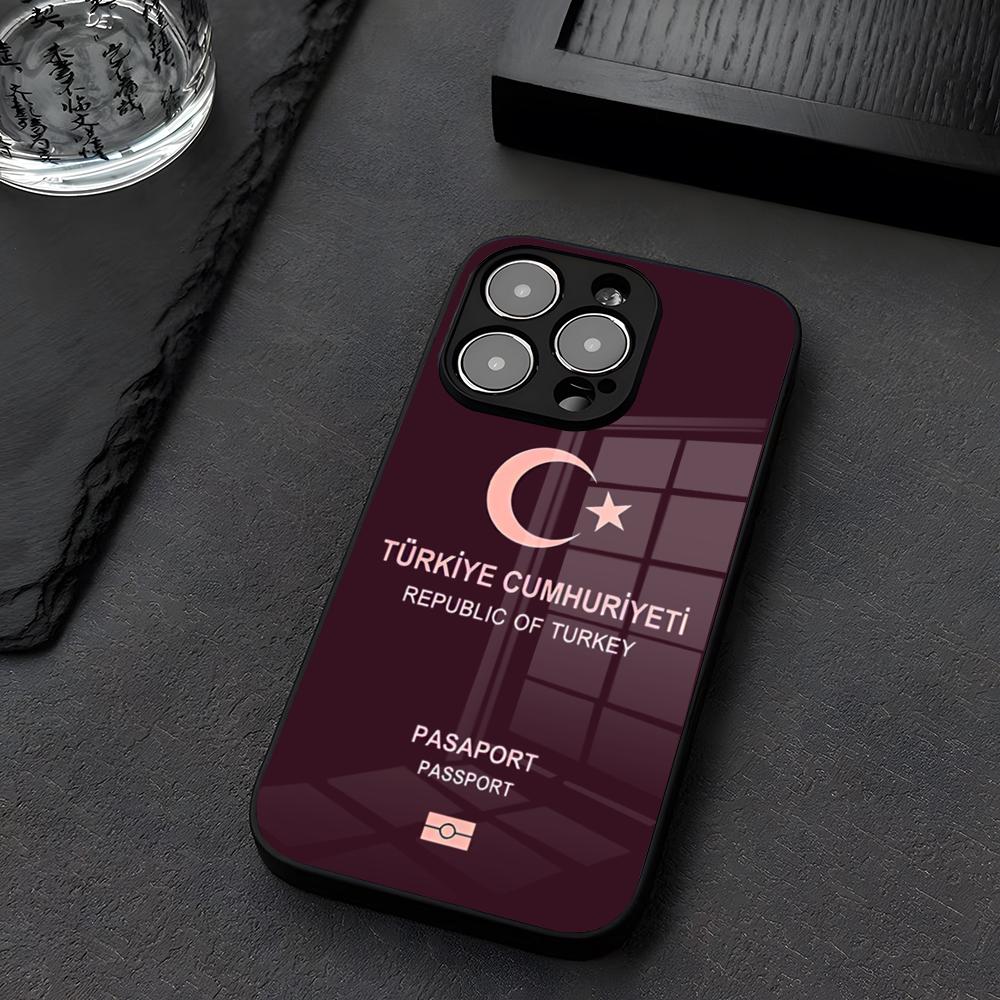Turkey Passport Phone Case Glass For iPhone 12 15 14 13 11 Pro XS Max Plus Mini X XR 8 7 6s SE2020 Tempered Coque