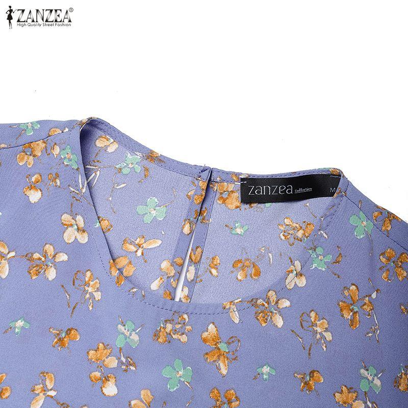 ZANZEA Vestito da Donna Casual Girocollo Ampio Manica Lunga Stampa Floreale