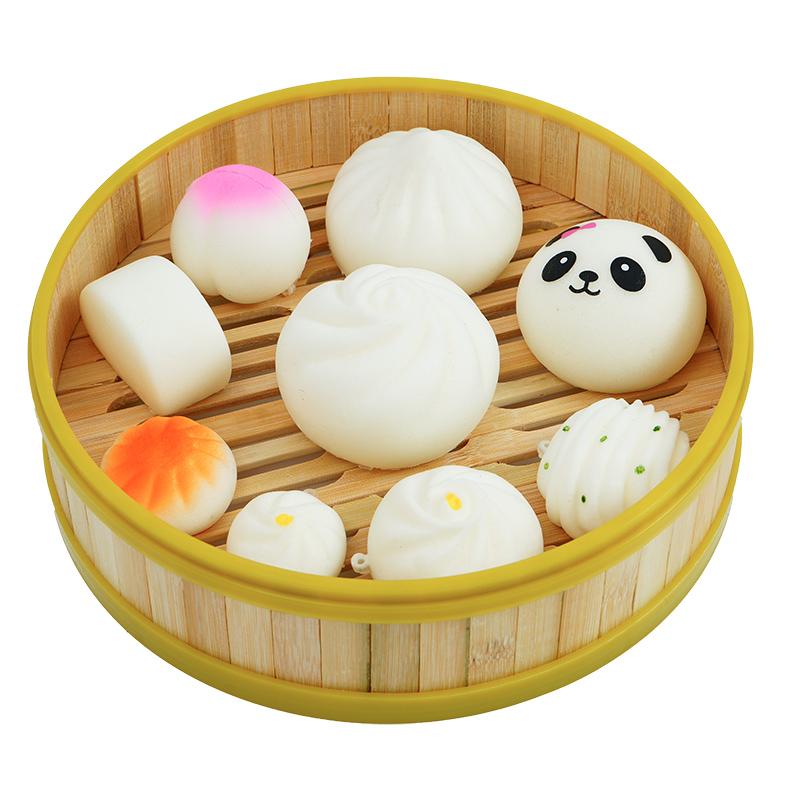 PVC Simulation Chinese Breakfast Dumplings, Steamed Bread Model Steamer, Food Toys, Table Display, Plastic Crafts, 9Pcs per Set