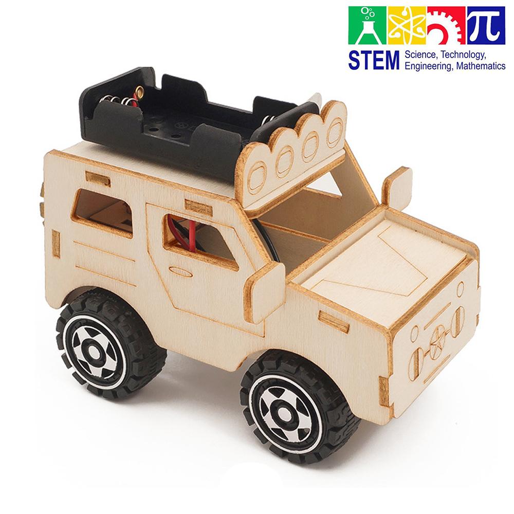 DIY Wood Electric Jeep Car Assembling Science School Projects Experiment Kit Kids Develope Hands-on Ability STEM Educational Toy