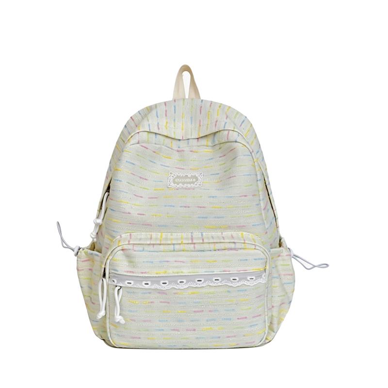 Cute Striped Backpack with Lace Trim, Lightweight School Bag for Women and Teens