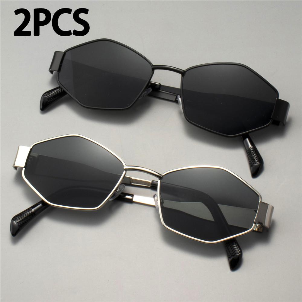 2PCS Vintage Punk Style Sunglasses Men Retro Round Metal Frame Women Sun Glasses Fashion Eyewear