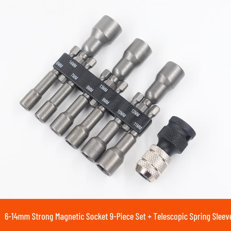 9-Piece Hex Shank Magnetic Socket Set & 14-Piece Dovetail Bit Set for Electric Drill and Pneumatic Tools