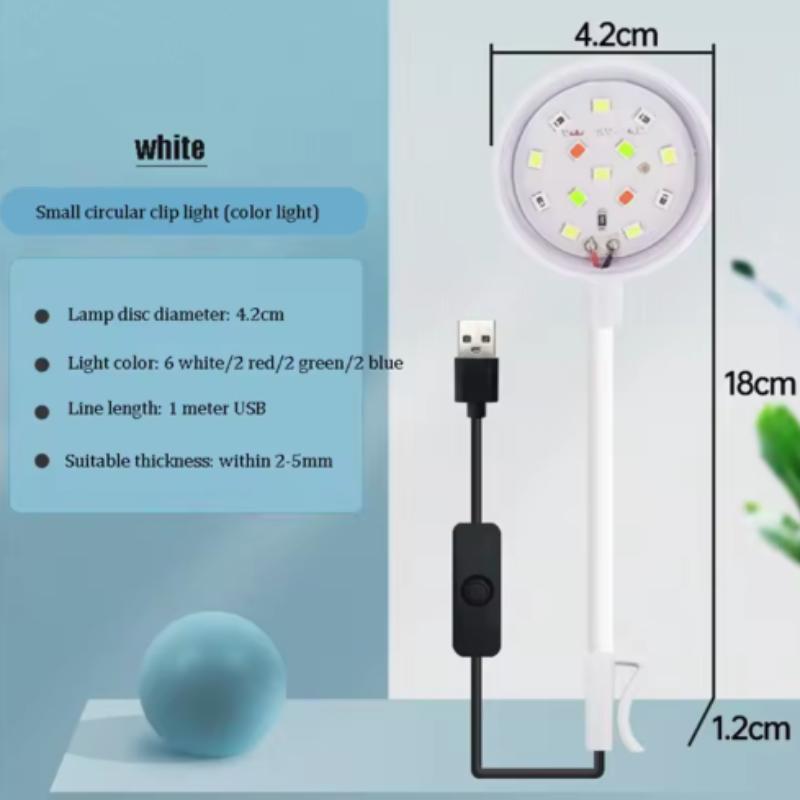 

Аквариумный светильник с адаптером, светодиодный светильник для аквариума с зажимом, небольшой полноспектральный USB-светильник с вращением на 360° белый