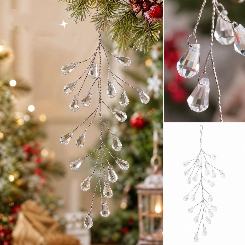 Clear Acrylic Snowflake and Icicle Hanging Ornaments for Christmas Tree, Winter Holiday Decorations