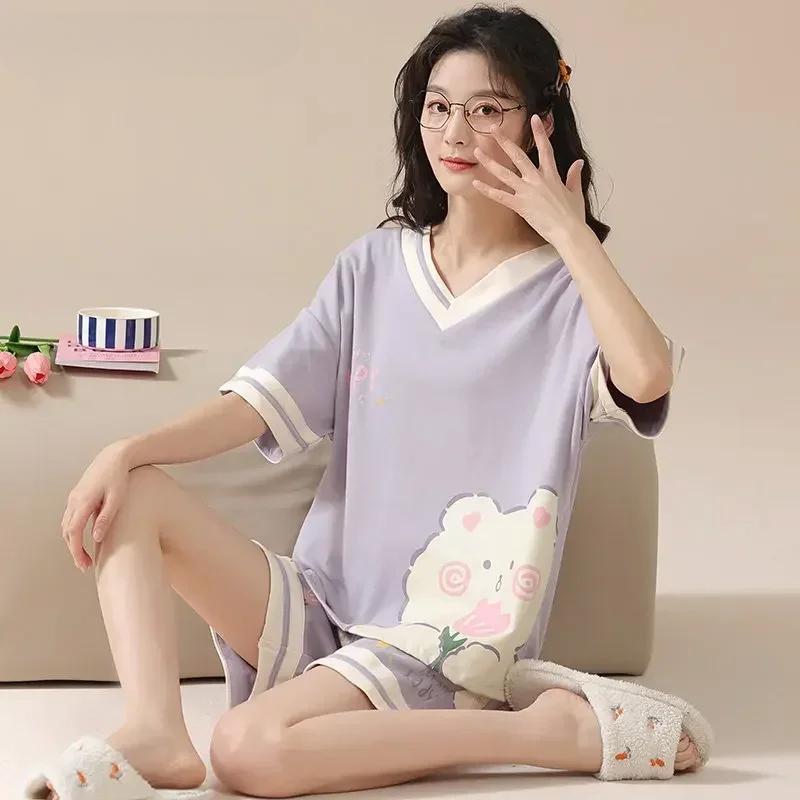Rabbit Print Women's Pajamas Set Cotton High Quality Pijamas Short Sleeve Nightwear Fashion Lingerie Sleep Wear