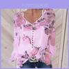 Premium Quality Chiffon Women Casual Floral Printed Buttons T-shirt Irregular Tops Blouse