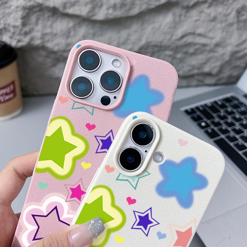 For iPhone 17 Pro Max Case Luxury Blended Colorful Stars Pattern Leather Texture Silicone Cover For iPhone 16 Pro Max 15 14 13 12 11 16E Air