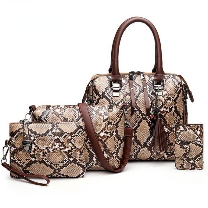 4 In 1 Retro Fashion Handbags Set For Women, Large-capacity Tote Shoulder Bag With Keychain Decor