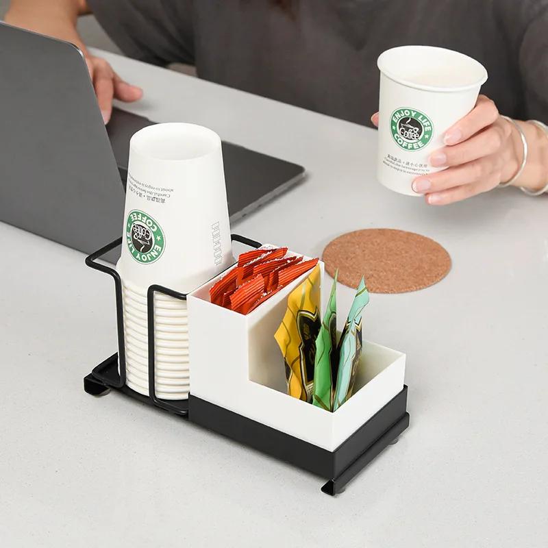 Desktop Disposable Cup Holder Organizer Household Creative Coffee Cup Sugar Bag Tea Bag Storage Box Metal Cup Holder