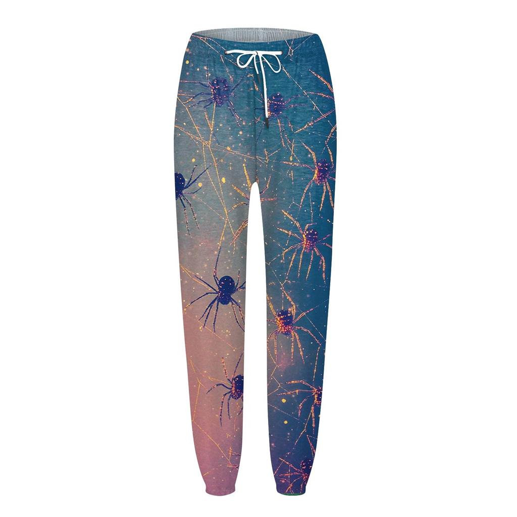 Pantalon de survêtement décontracté à imprimé Halloween pour femme, pantalon de loisirs, taille élastique avec cordon de serrage, pantalon à cordon de serrage