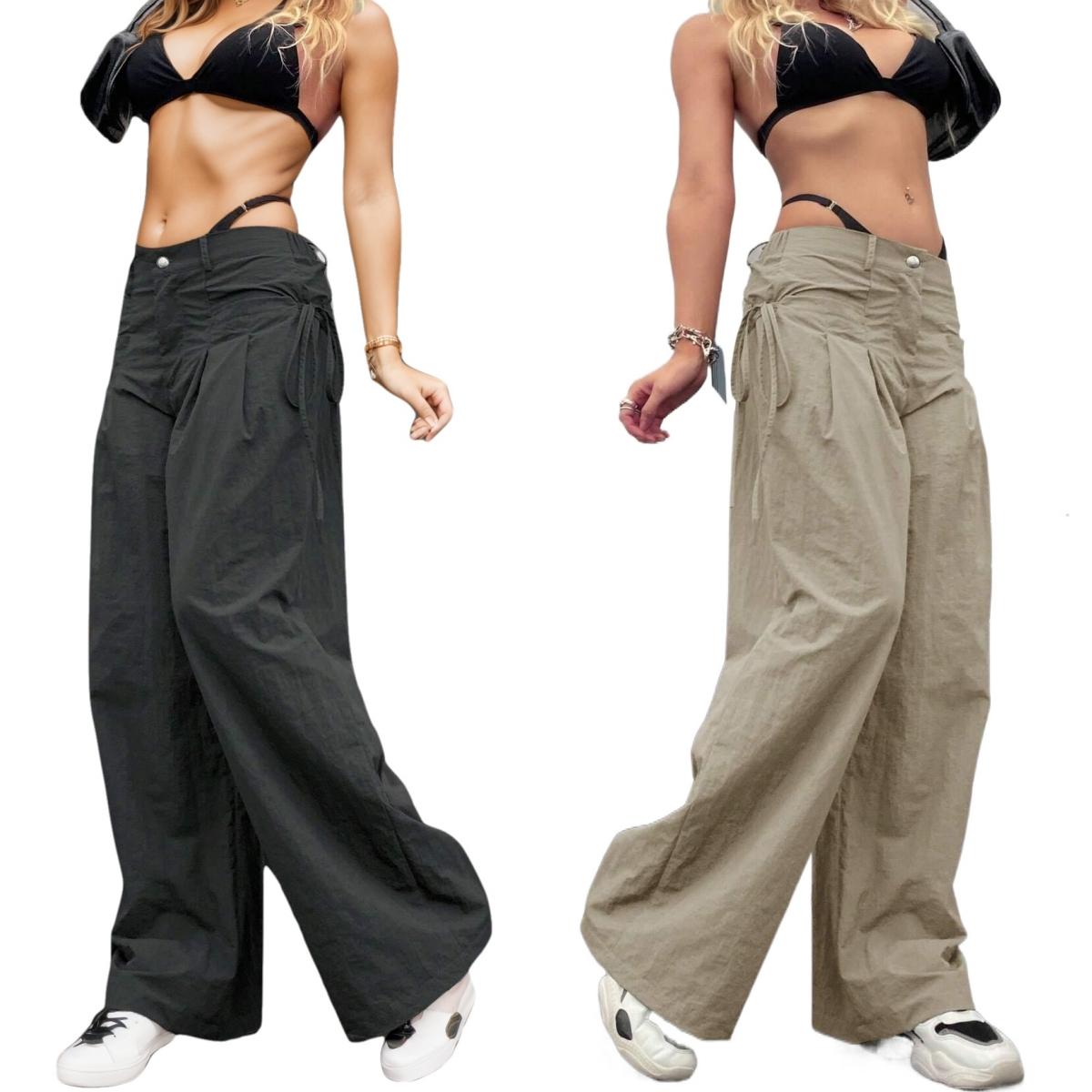 Rose Beauty A Pantaloni da jogging casual da donna a vita alta con coulisse laterali, pantaloni larghi a gamba larga, pantaloni da donna