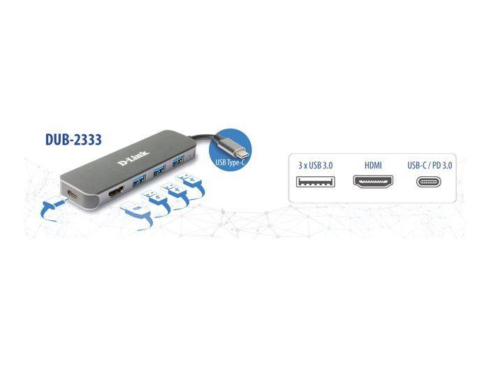 Hub USB - D-Link - DUB-2333 - USB-C - HDMI - 3 ports USB 3.2