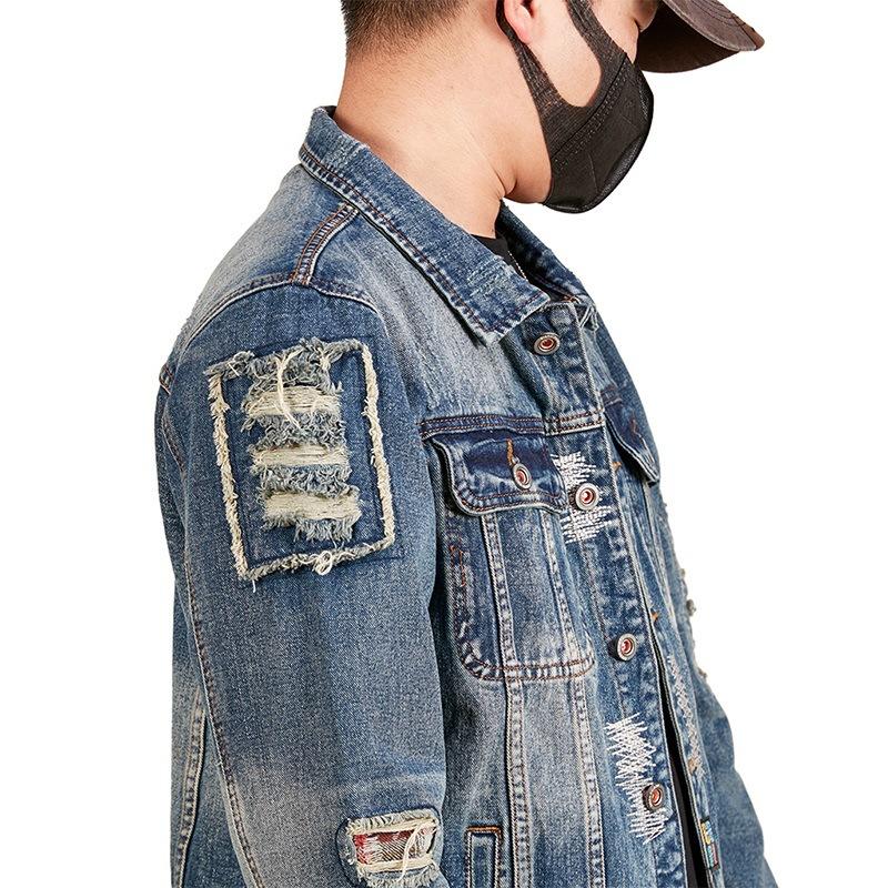 Retro Denim Jacket Men's Personality Ripped Jacket Loose Long-sleeved Denim Jacket