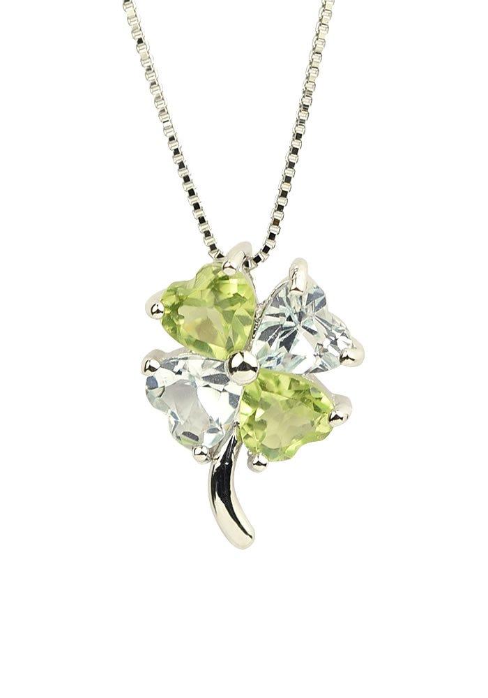 

Leaf Peridot Aquamarine 10k Gold Four Leaf Clover Necklace K10 White Gold August March Birthstone Ma368 [Four Clover] Women