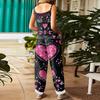 Women's Jumpsuit  Print Casual Loose Vintage Shoulder Strap Cotton Linen