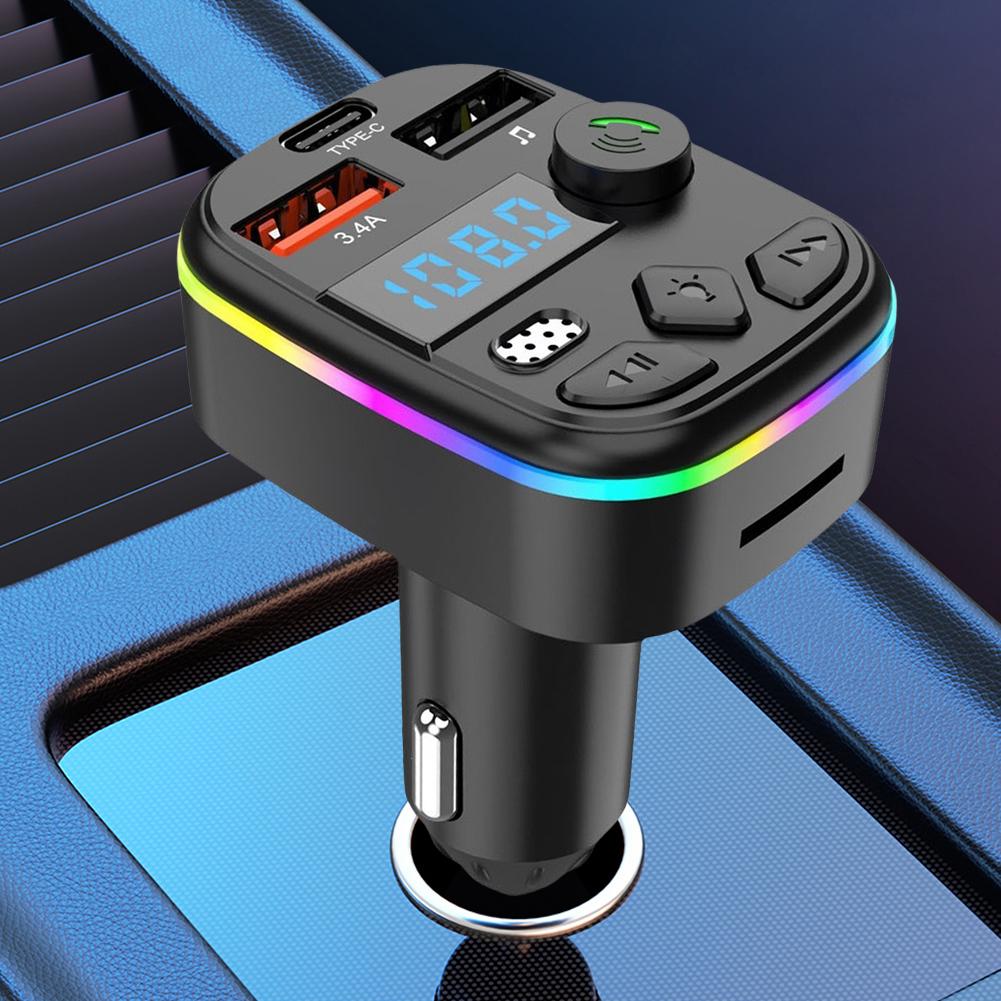 FM Transmitter Bluetooth-Compatible 5.3 Support TF Card U Disk Car Charger Dual USB Type C Cell Phone Charger MP3 Player Adapter