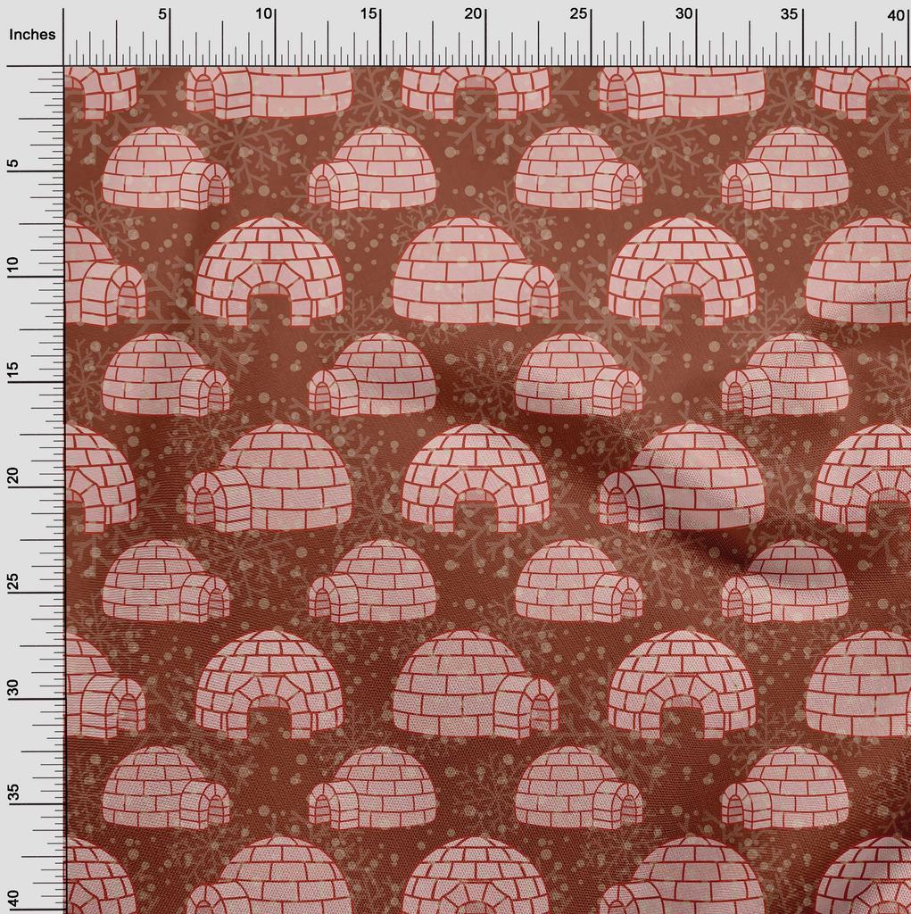 oneOone Cotton Flex Brown Fabric Igloo Fabric For Sewing Printed Craft Fabric By The Yard 40 Inch