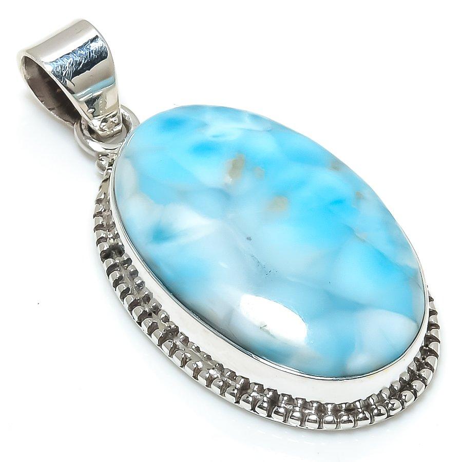 Natural Republic Larimar Gemstone 925 Solid Sterling Silver Pendant 1.75" V3d62
