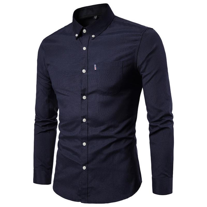 Autunno Nuovo Camicia da Uomo Oxford Filato Slim Fit Tinta Unita Camicia da Uomo Camicia a Maniche Lunghe da Uomo