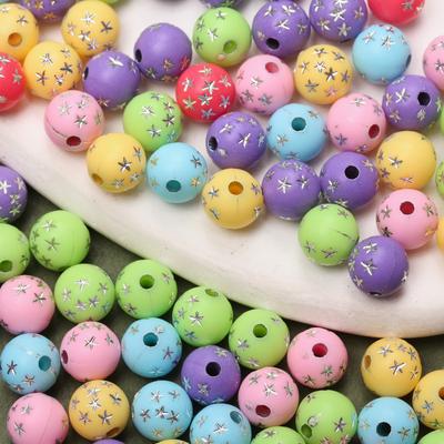 50 Stück 7,5 mm Runde Gerade Loch Sternmuster Acryl Lose Perlen Für Schmuckherstellung DIY Armband Ohrringe Halskette Perlenzubehör