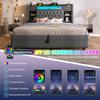 Upholstered Bed 90x200cm with Hydraulic Box & LED Lighting, Frame with USB/Type-C Charging Function, Linen Fabric, Grey (Without Mattress)