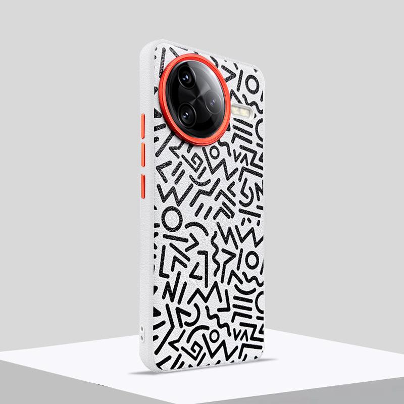 Graffiti Pattern Case For Redmi K80 K80 Pro Eye-catching Metal Lens Protection Frame Anti-slip Grip Plain Leather Case Cover