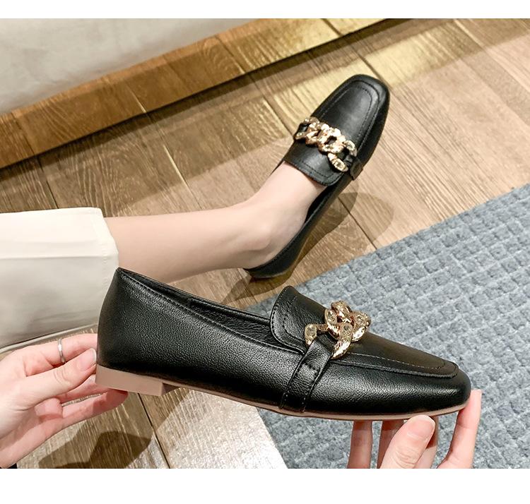 

Мягкие туфли из искусственной кожи для женщин, универсальные мокасины, дерби, оксфорды с квадратным носком, большие размеры 34-43, металлические цепочки, балетки для женщин 4.5 чёрный