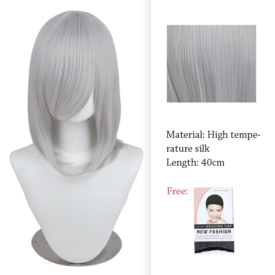 40cm Anime Synthetic White Purple Cosplay Wigs Short Green Hair Straight Silver Wig Pink Hairpiece Short Wig with Bangs