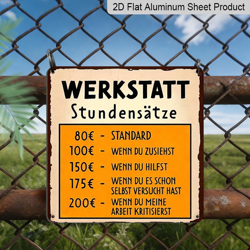

2D Flat 1pc, Vintage Metal Aluminium Sign, Workshop Hourly Rates , Outdoor Wall Art, Rustic Garage or Mechanic Decor, Funny Shop Labor Price List 20*20cm