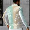 Men s Plus Size Quarter Zip Long Sleeve Collared Tropical Floral Printed Polo Shirt With Side Pockets