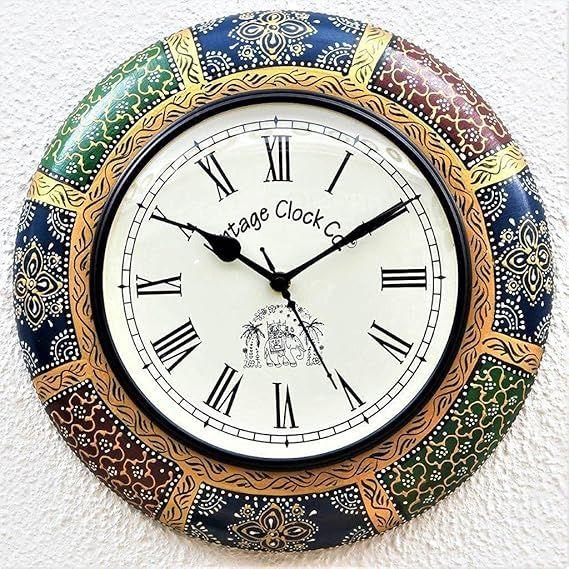 

Деревянные настенные аналоговые часы ручной росписи / С секундной стрелкой / Римские цифры