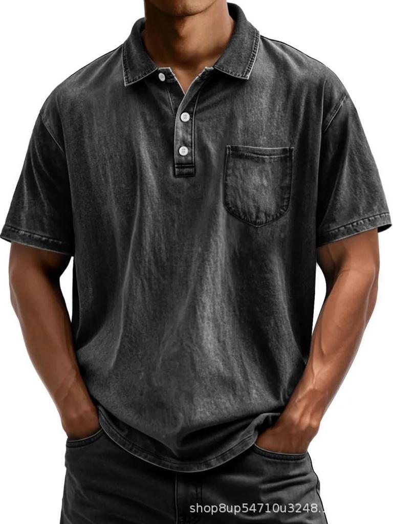 Men's Pure Cotton Casual Button-Down Polo Shirt (Short-Sleeve, Versatile)