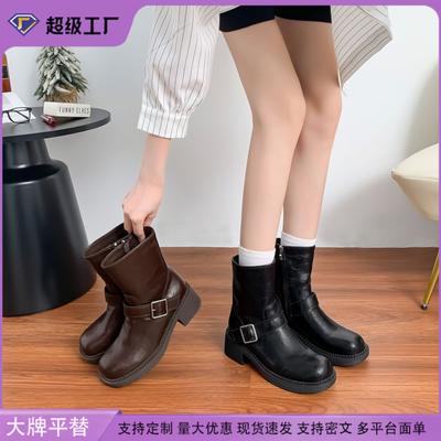 2025 Winter neue kurze Martin-Stiefel Damen Seitenreißverschluss kleine dicksohlige erhöhende elastische Stiefel Damen Retro