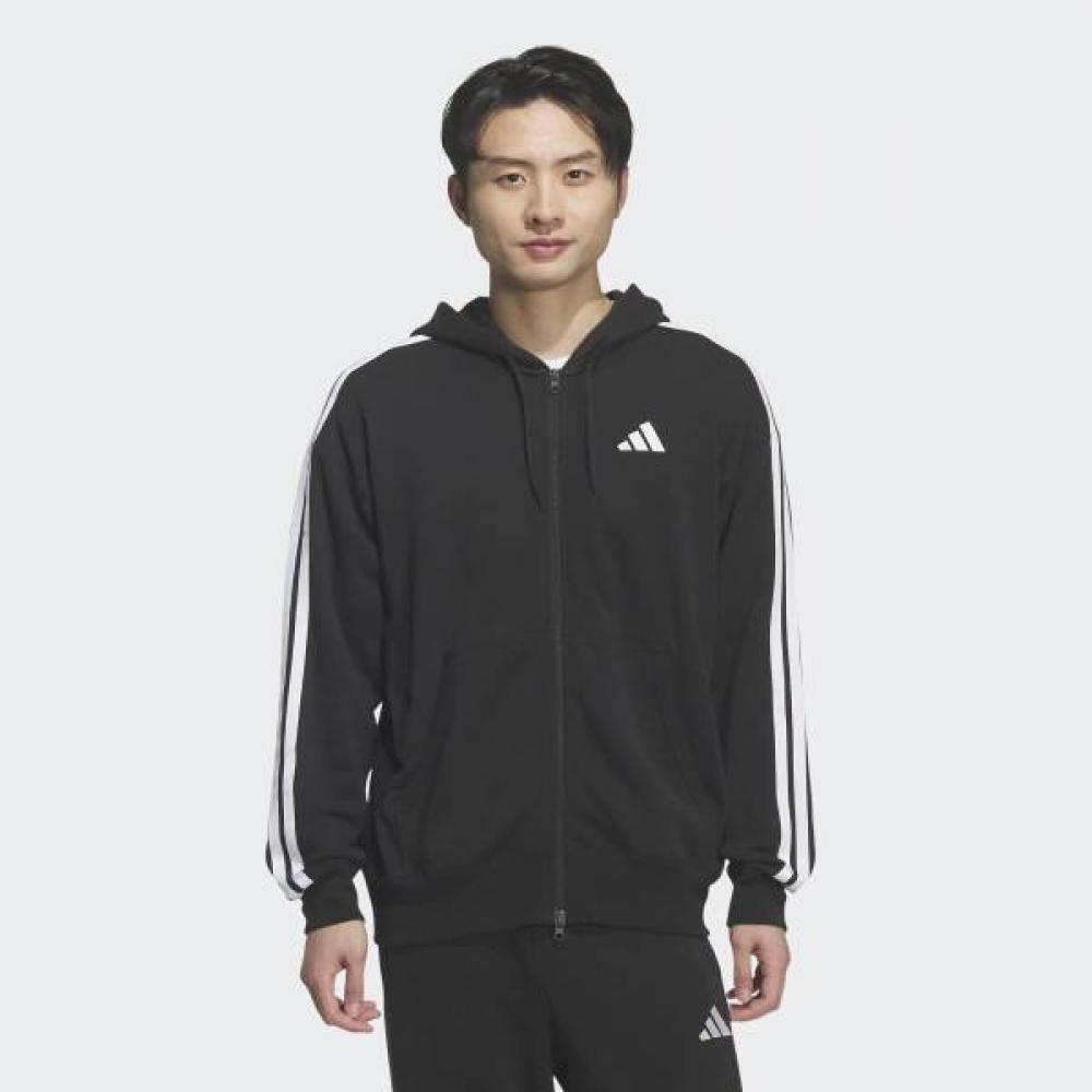 Adidas Unisex Essential+ 3s Ft Fz Hd Casual Cotton Hooded Zip Up Jacket Black AS(90)