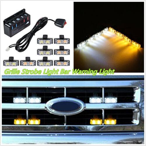 

8X Янтарный+Белый 2LED Стробоскоп на решетку радиатора автомобиля Предупреждающий Аварийный свет