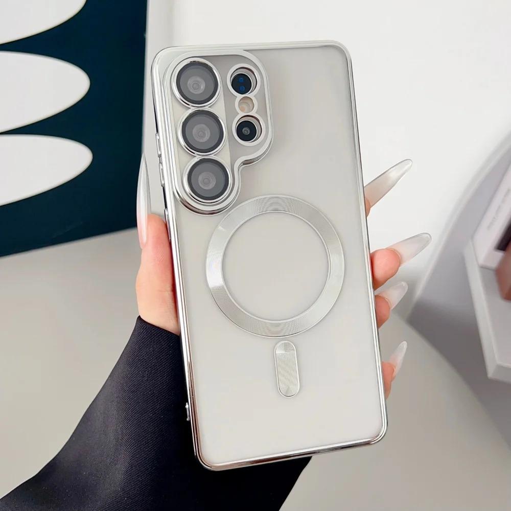 Transparent Plating Phone Case For For Samsung S26 S25 S24 S23 Ultra S22 Plus S21 FE Lens Protection Wireless Charging Cover