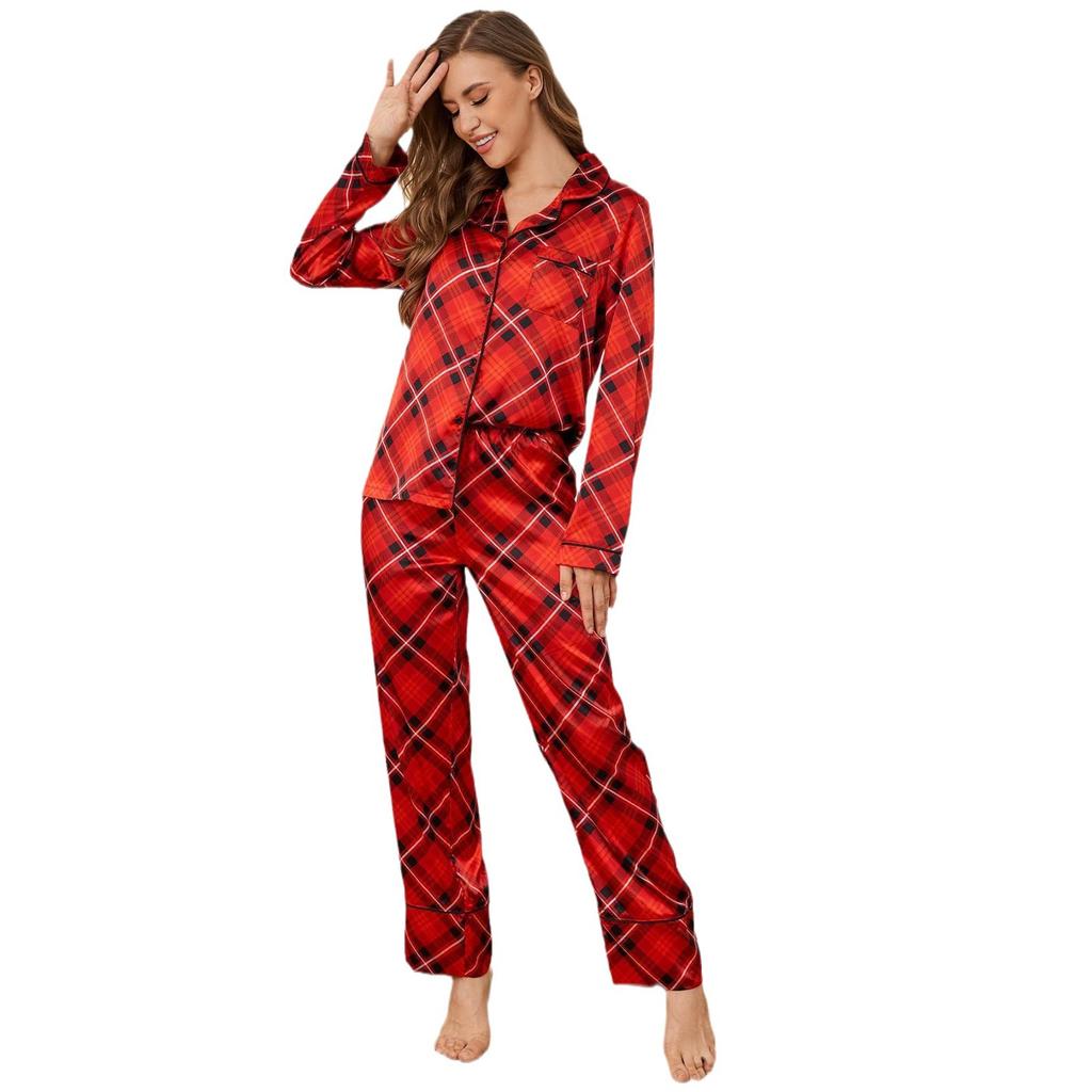 Pyjama femme automne et hiver Noël soie chemise à manches longues pantalon Homewear costume