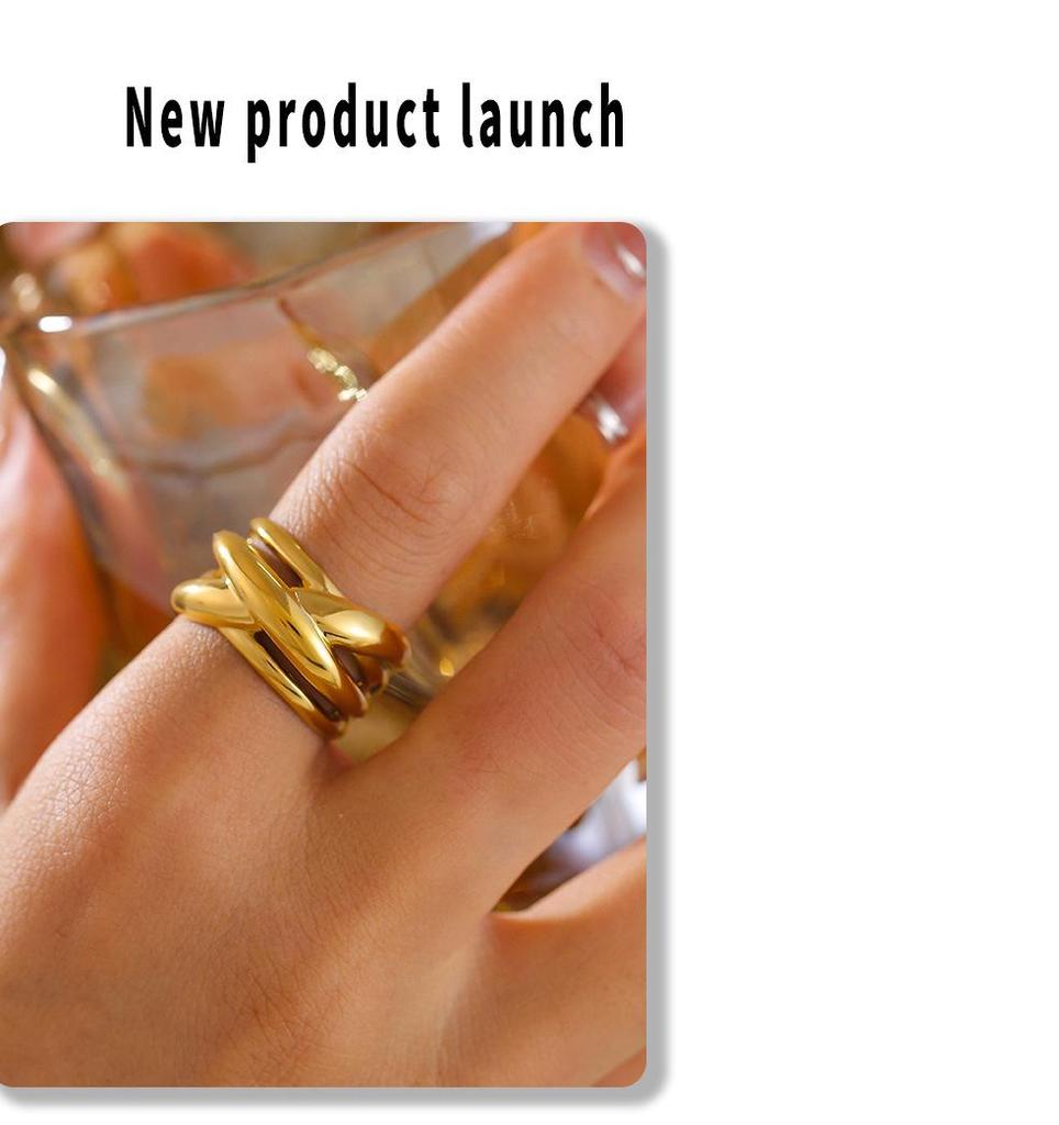 18k Gold Plated Geometric Multi-layer Titanium Steel Hollow Ring
