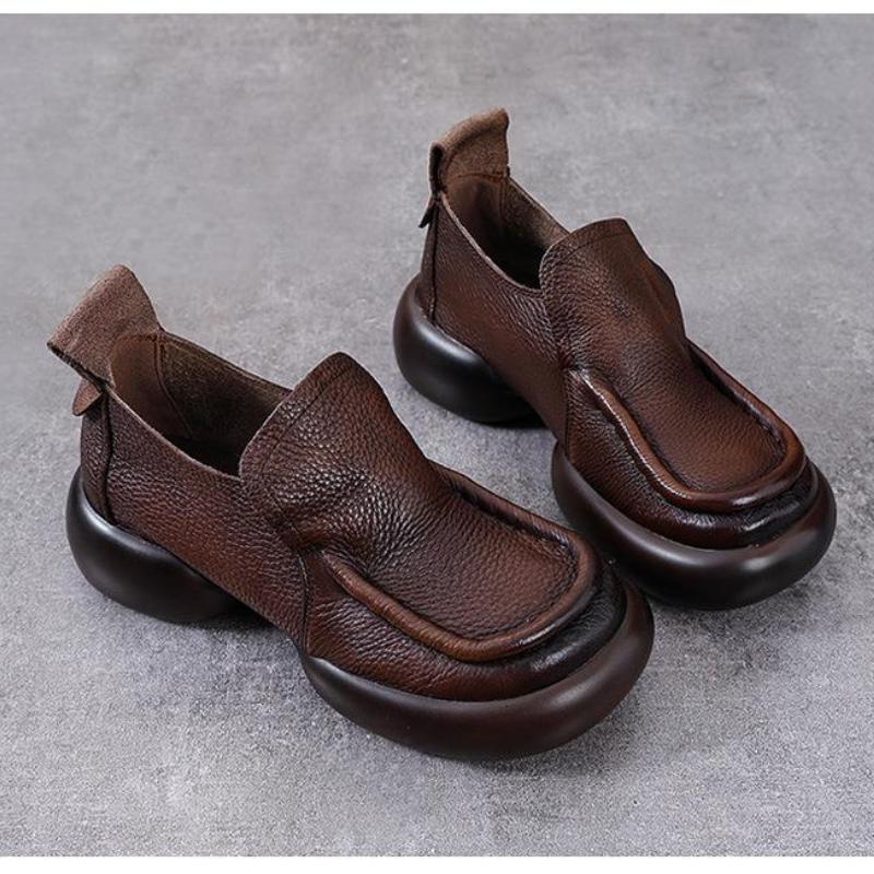 Fashion 2024 Natural Cow Genuine Leather Autumn Summer Women Comfy Flats Ladies Loafers Slip on Female Platform Wedge Shoes