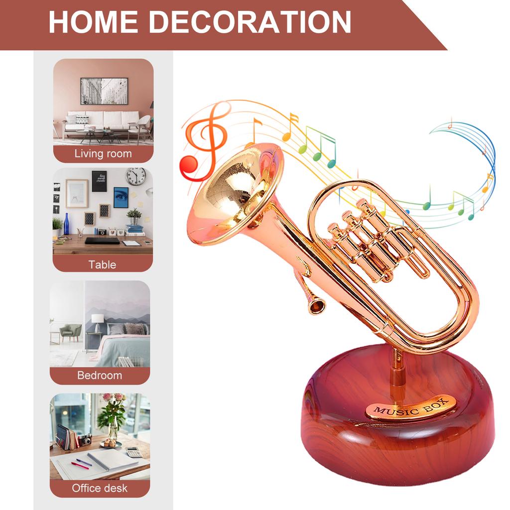 Music Box Classical Trumpet / French Horn / Saxophone Home Decoration Figurine Vintage Music Box Ornament Gifts for Kids