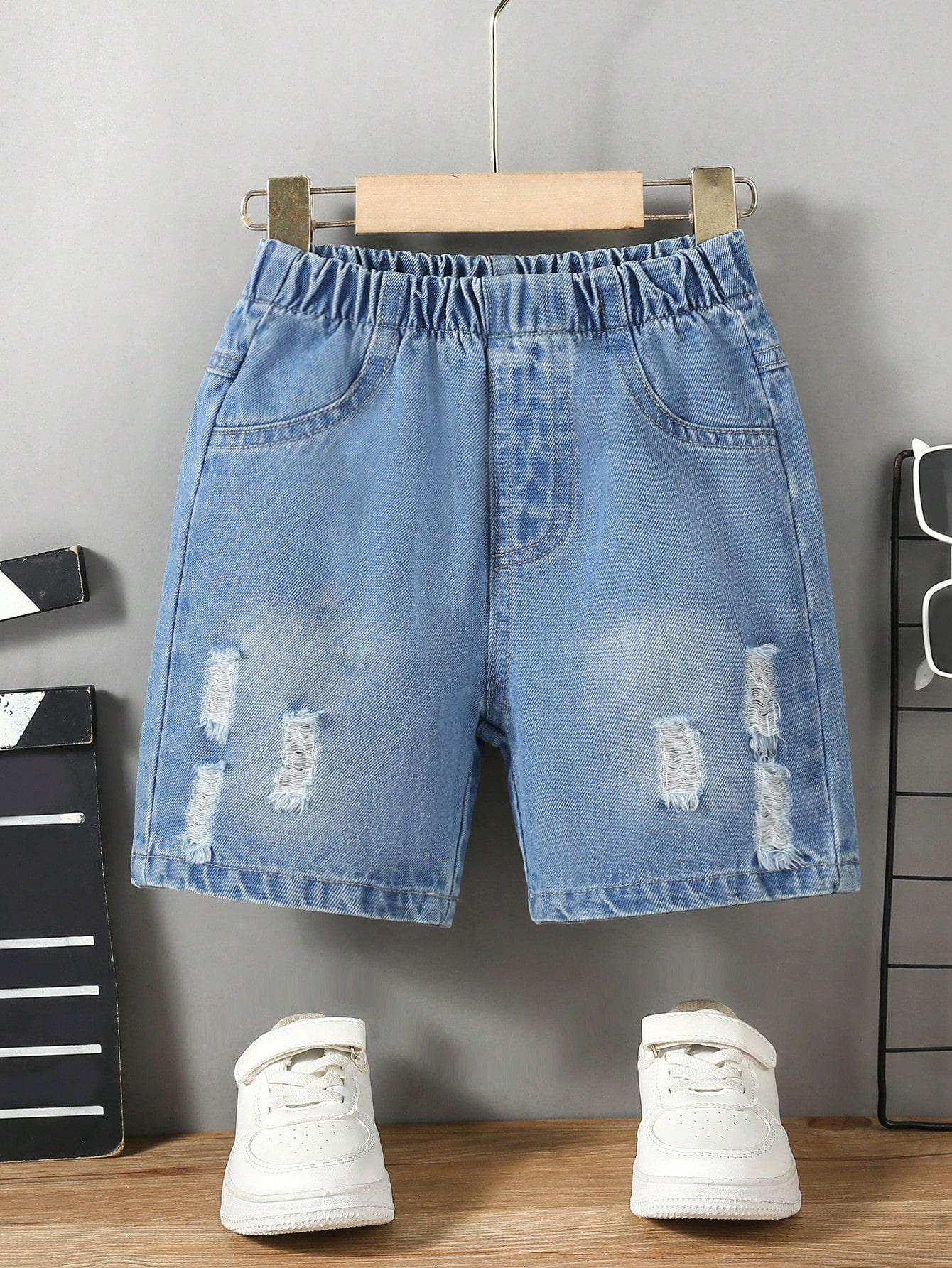 

Single-pack boys trendy street casual outdoor dark ripped jeans 4Y светло-синий